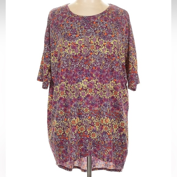 LuLaRoe Irma High Low Oversized Purple Floral Paisley Short Sleeve Tunic Size L - Picture 1 of 7